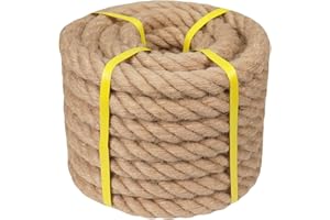 DERZINET Thick Hemp Rope - 2 Inch × 50 Feet - Natural Jute Rope - Twisted Manila Rope for Docks, Nautical, Rope Railings, Decorating