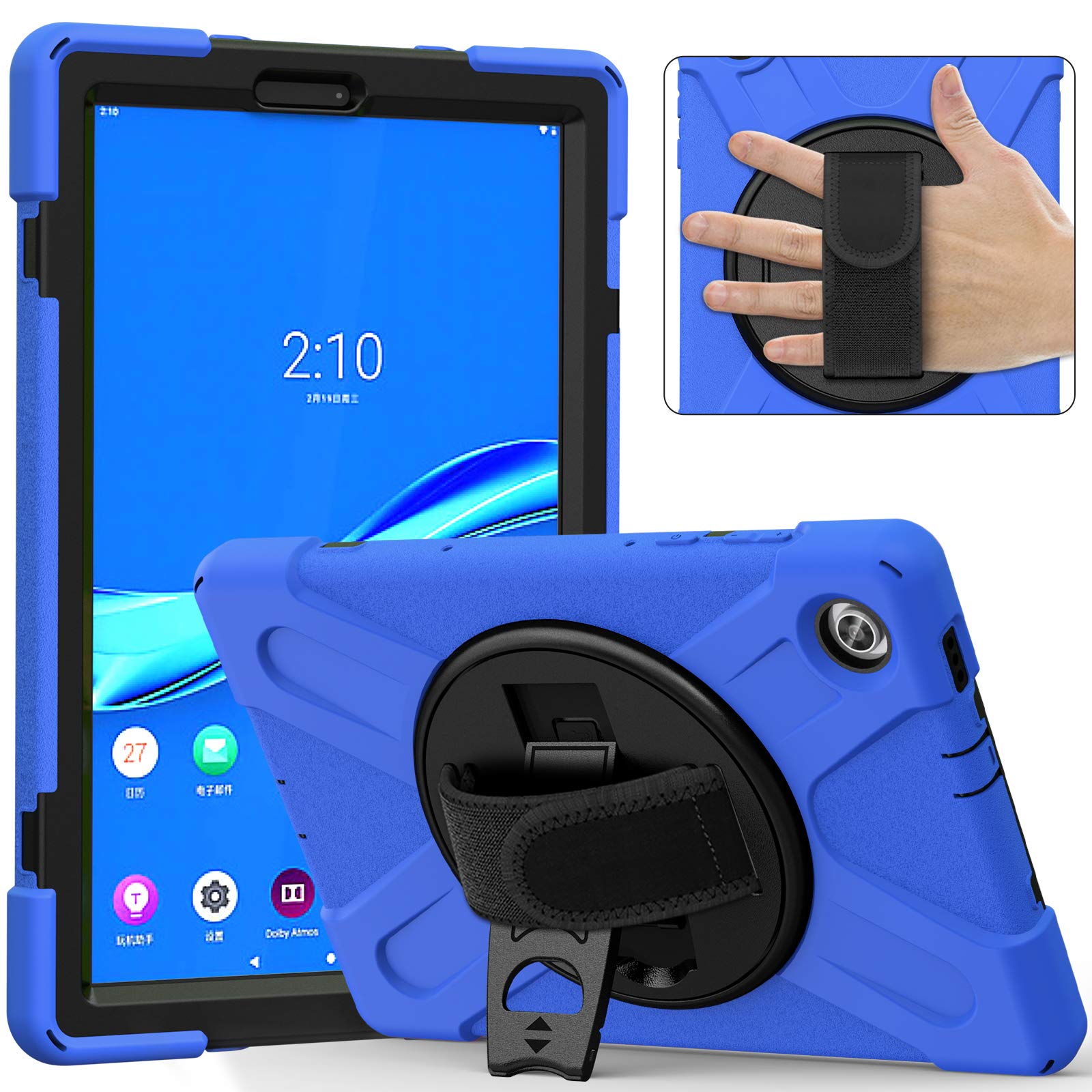 Bspring Shockproof Case for Lenovo Tab M10 HD 10.1 Inch 2020 [2nd Gen] TB-X306X/TB-X306F, Full Protection Rugged Sturdy Kidsproof Stand Cover with Handle Strap,Blue