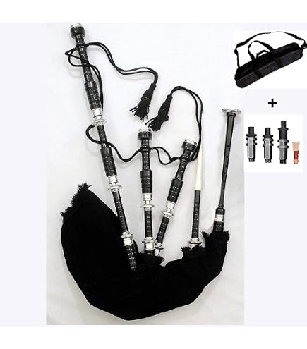 Cornemuse Écossaise En Palissandre Finition Noire - Monture Argentée Avec Accessoires, Taille Full Size