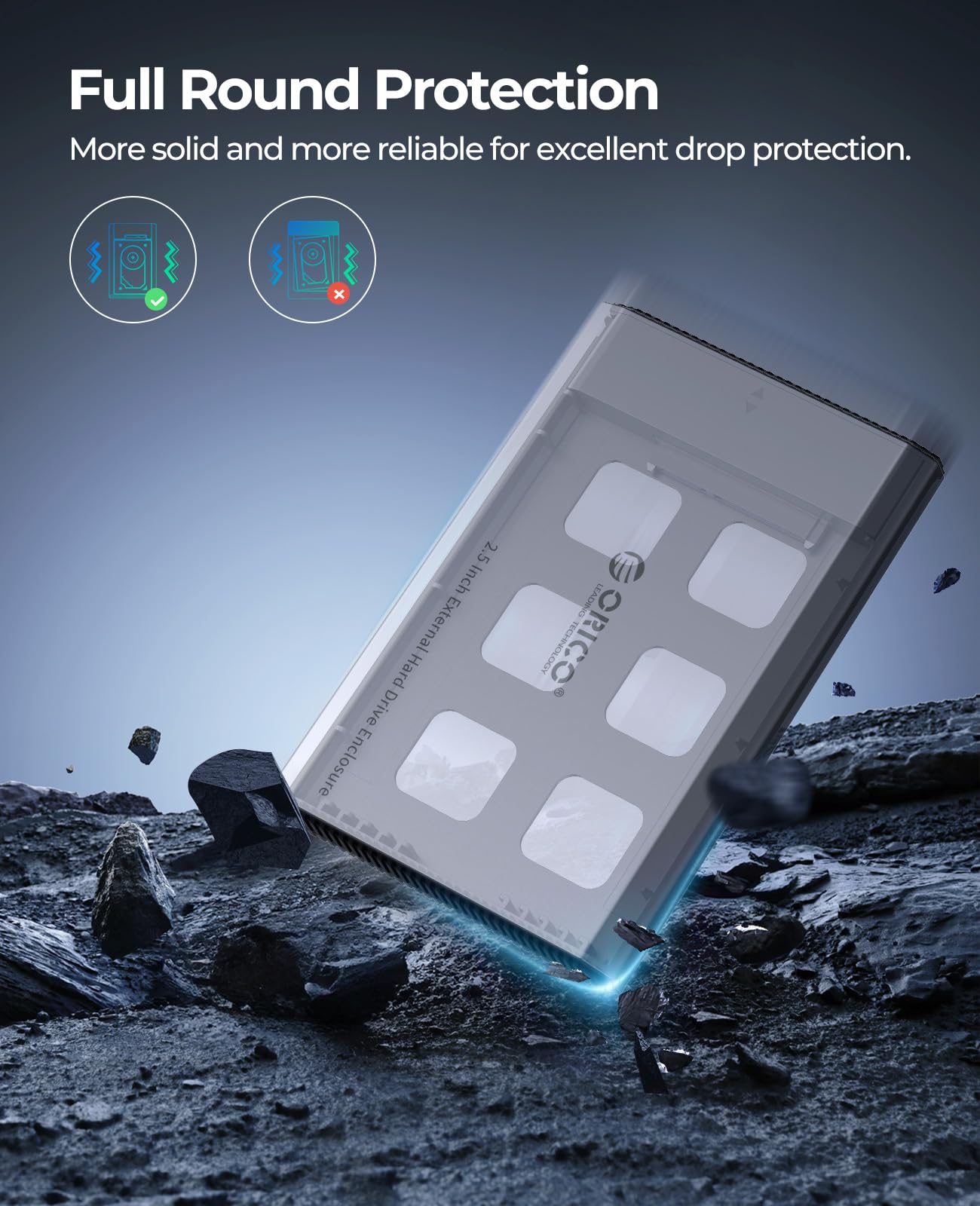 ORICO Aluminium Festplattengehäuse 2,5 Zoll USB-C 3.2 6Gbps Externes SSD Gehäuse für 2,5" SATA HDD SSD Maximal 6TB mit USB C/A 2-in-1 Kabel, Unterstützt UASP (DD25C3) 7