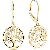 JO WISDOM 925 Sterling Silver Cubic Zirconia Tree of Life Earrings
