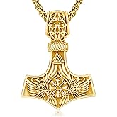 DRINSPER Viking Mjolnir Thors Hammer Necklace Norse Thor Talisman Amulet Pendant 925 Sterling Silver 18k Gold Plated Viking Jewelry Gifts for Men Women