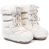 JIANCHIBUXIE Womens Snow Boots,Fuzzy Furry Fluffy Fur Boots with Faux Fur Lined,Winter Mid-calf Lace-up White Black Pink Warm Comfortable Ski Boots