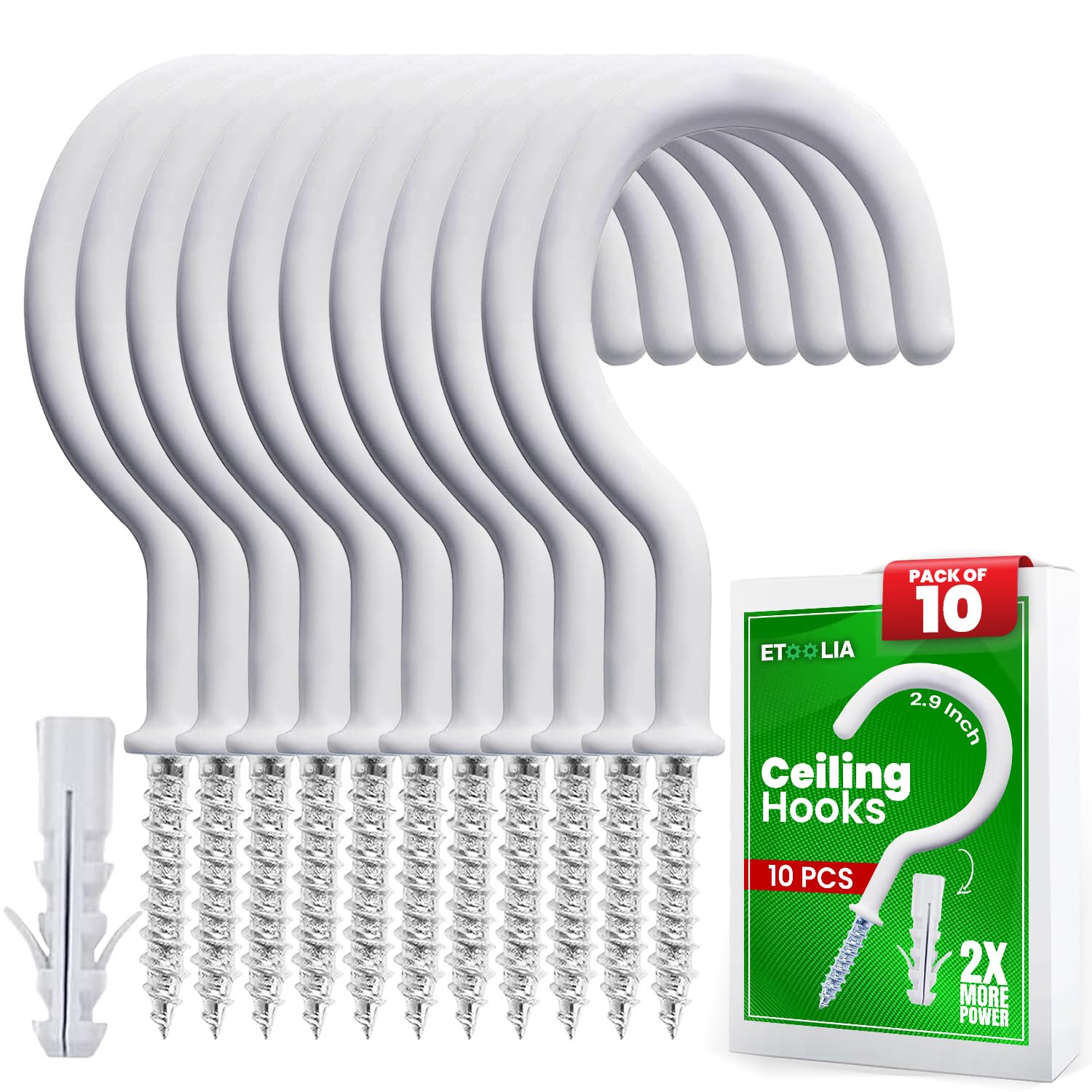 Photo 1 of Etoolia 10 Pcs Ceiling Hooks for Hanging Plants - 2.9 inches Heavy Duty, Hanging Hooks for Christmas Lights, Cups, Decors - White Vinyl Coated Screw in Plant Hanger Hook Indoor and Outdoor