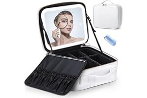 MUIIUM Travel Makeup Bag with Light Up Mirror, Large Makeup Train Case with Adjustable Dividers, Makeup Case with lighted mirror, Makeup Travel Case, Cosmetic Bag with 10x Magnifying Mirror (Bonus Combs)