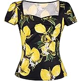 YARN & INK Women's Rockabilly Tops, 1950s Pinup Vintage Blouse Square Neck Slim Fit Shirt Classic Elegant for Women Girls