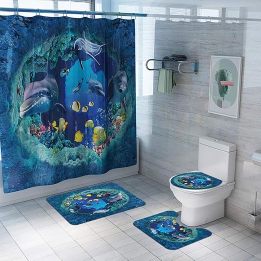 Amazon Com Ocean Dolphin Shower Curtain Set Shower Curtain With
