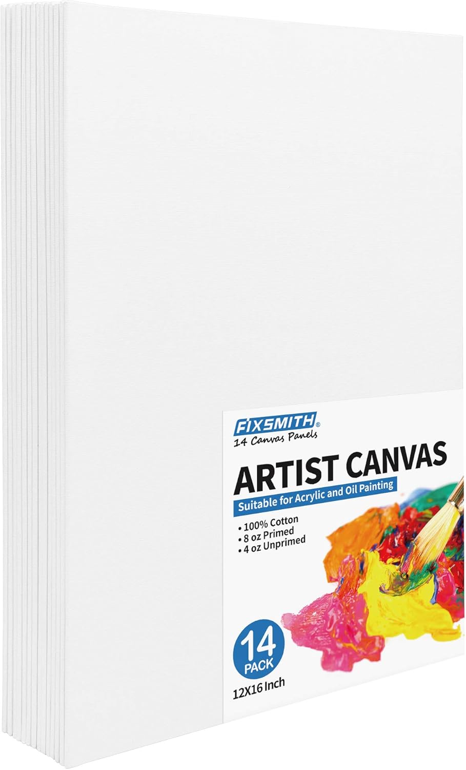 FIXSMITH Canvas Panels 14 Pack - 12 x 16 Inch Painting Canvas Panel Boards - 100% Cotton Primed Canvases - Super Value Pack - Artist Canvas Board for Acrylic, Oil & Tempera Painting