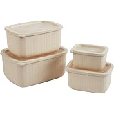 Kitchen Details 8-Piece Rectangular Wheat Straw Food Storage Containers Set with Clear Vents | Eco-Friendly | Durable | Stackable