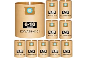 YCUVIN 10 Pack DXVA19-4101 Vacuum Bags For DEWALT 6, 8, 9, 10 Gallon Wet Dry Shop Vac; 6-10 Gallon Bags for DXV06P, DXV09P, DXV09P-QT, DXV10P, DXV10S, DXV10SA, High Efficiency Disposable Dust Filter Bags