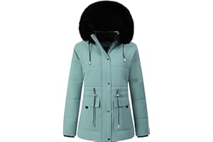 MOERDENG Women's Warm Winter Puffer Coat Thicken Fleece Lined Down Jacket Faux Fur Detachable Hood Snow Parka