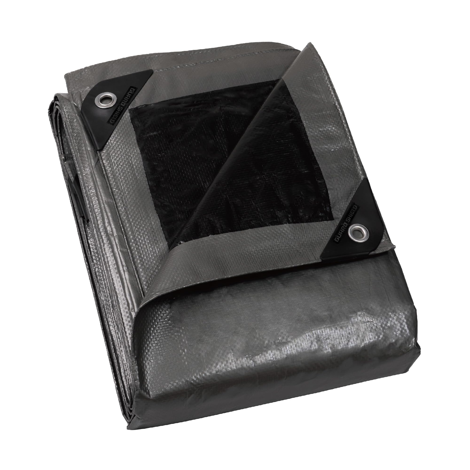 GUARD SHIELD Tarpaulin with Eyelets, Waterproof, 4 m x 4 m, Grey Silver/Black Multifunctional Polyester Tarpaulin, 120 g/m² Fabric Tarpaulin, Protective Tarpaulin, All-Purpose, Tear-Resistant, UV