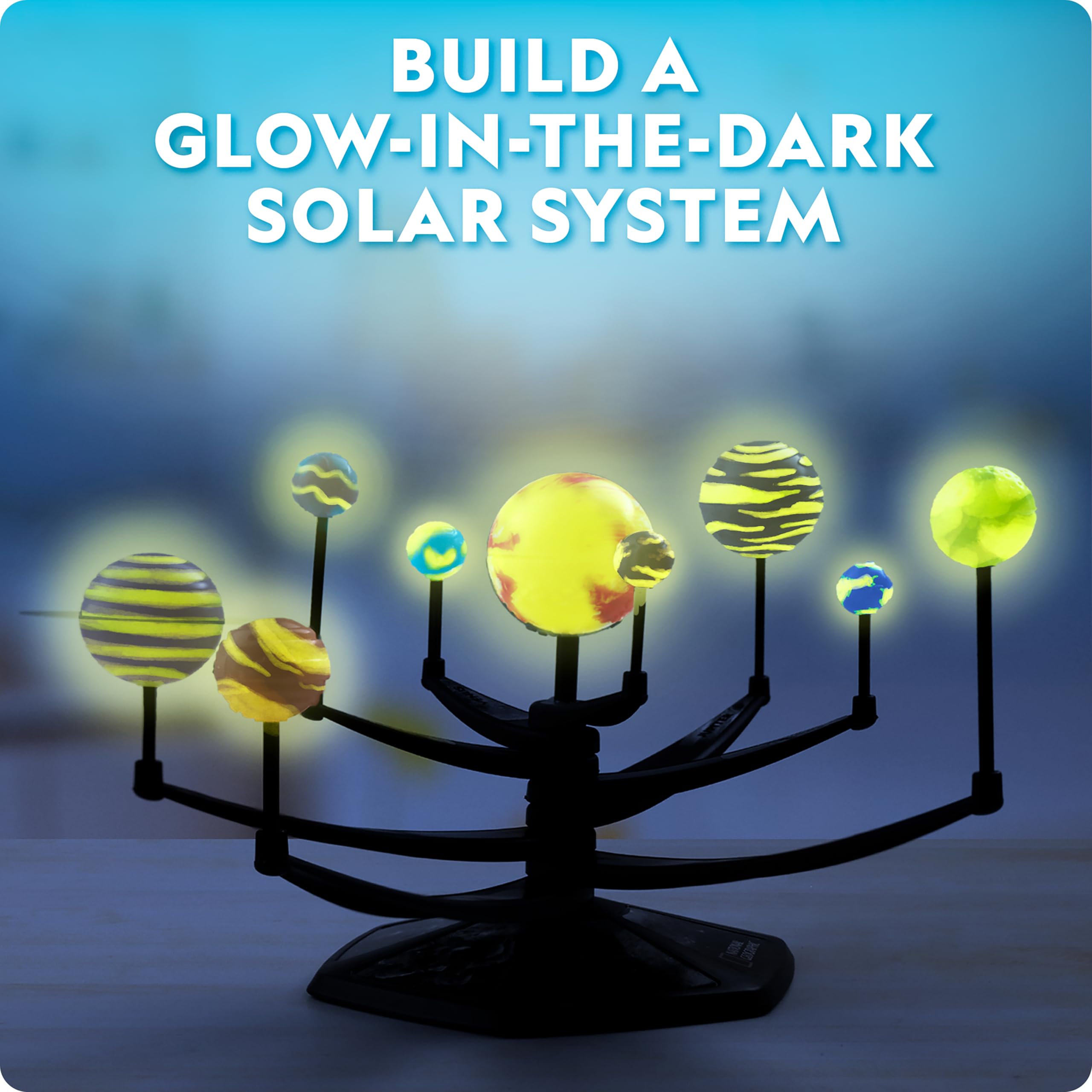 National Geographic Glow-in-The-Dark Solar System Model Kit for Kids - Build & Paint a 3D Planetary Model with Movable Arms, STEM Projects for Kids Ages 8-12, Space Themed Bedroom Decor