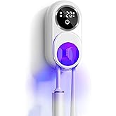 UV Toothbrush Sanitizer Holder(2 Slots, White)-Rechargeable Wall-Mount with Heated Fan Drying, LED Smart Screen, for Bathroom & Travel