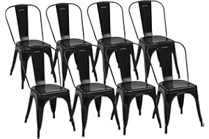Sweetcrispy Metal Dining Chairs Set of 8, 18 Inch Stackable Restaurant Classic Trattoria Metal Chairs, Modern Bar Chairs for Dining Room Patio Outdoor 300LBS Weight Capacity, Black
