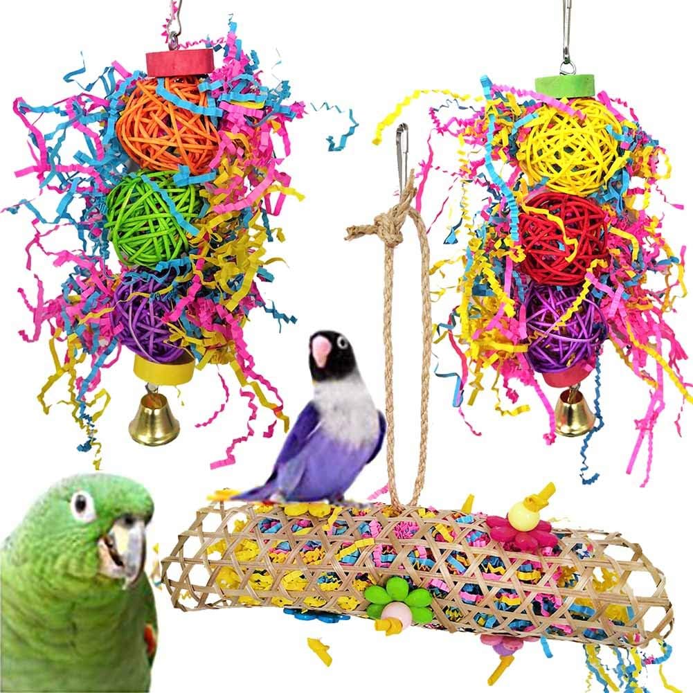 3 Packs Bird Parrot Toys,Bird Chewing Foraging Shredder Toy Bird Cage ...