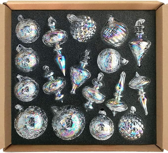 glasburg Glass Christmas Ornaments Iridescent Clear Size