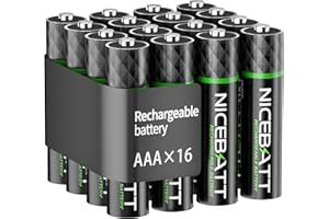 NICEBATT Rechargeable AAA Batteries 1100mAh, Premium NiMH Triple A Battery Low Self Discharge -16 Count