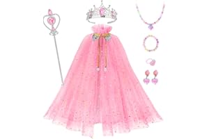 Popsunny Princess Dress up for Girl 3 4 5 6 7 8, Kid Cape with Jewelry, Christmas Princess Dressup for Toddler Birthday Gift