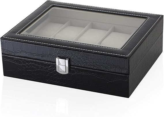Amazon Com 10 Watch Box For Men 10 Slots With Glass Top And