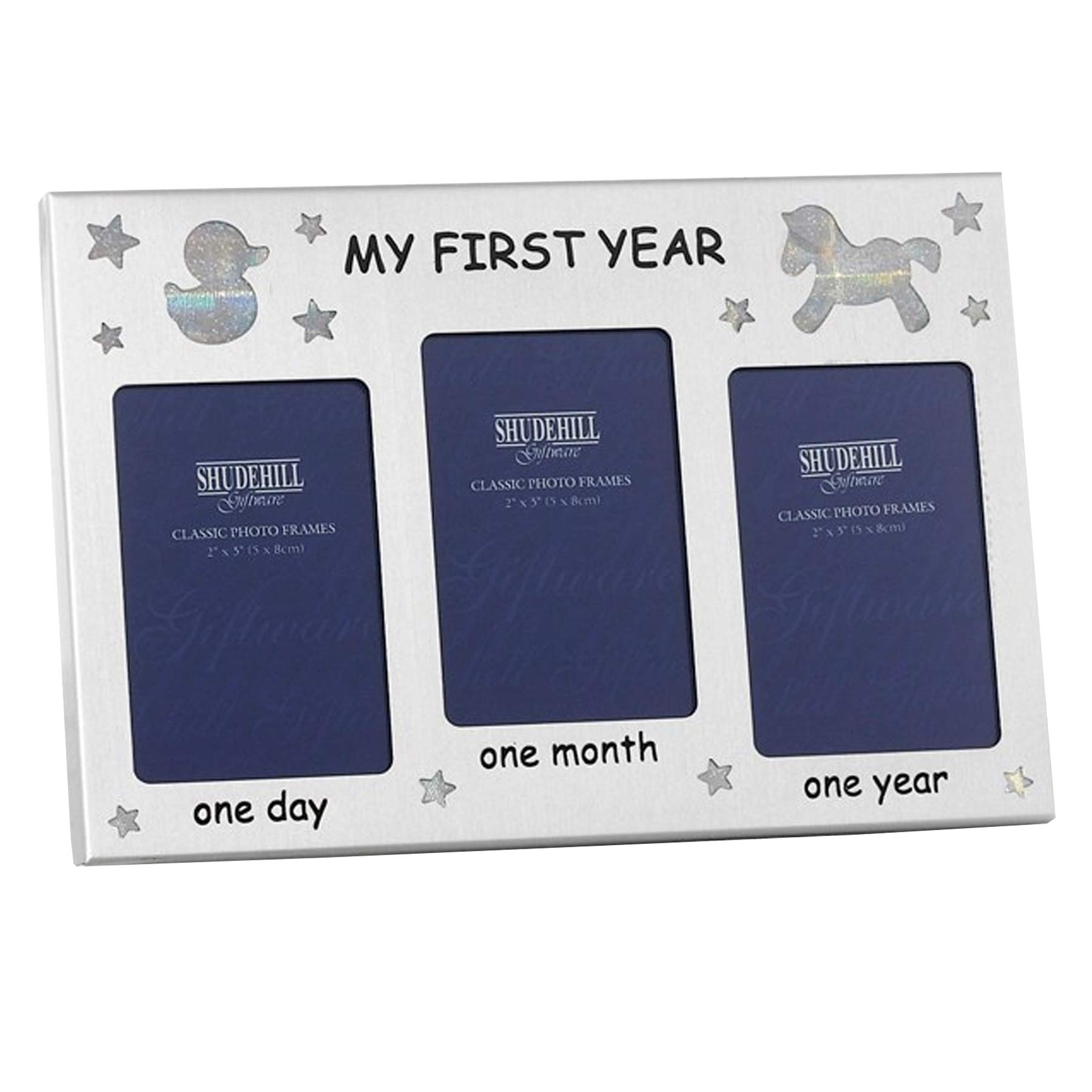 Silver Plated My First Year New Baby Triple Photo Frame - 1 Day / 1 Month / 1 Year