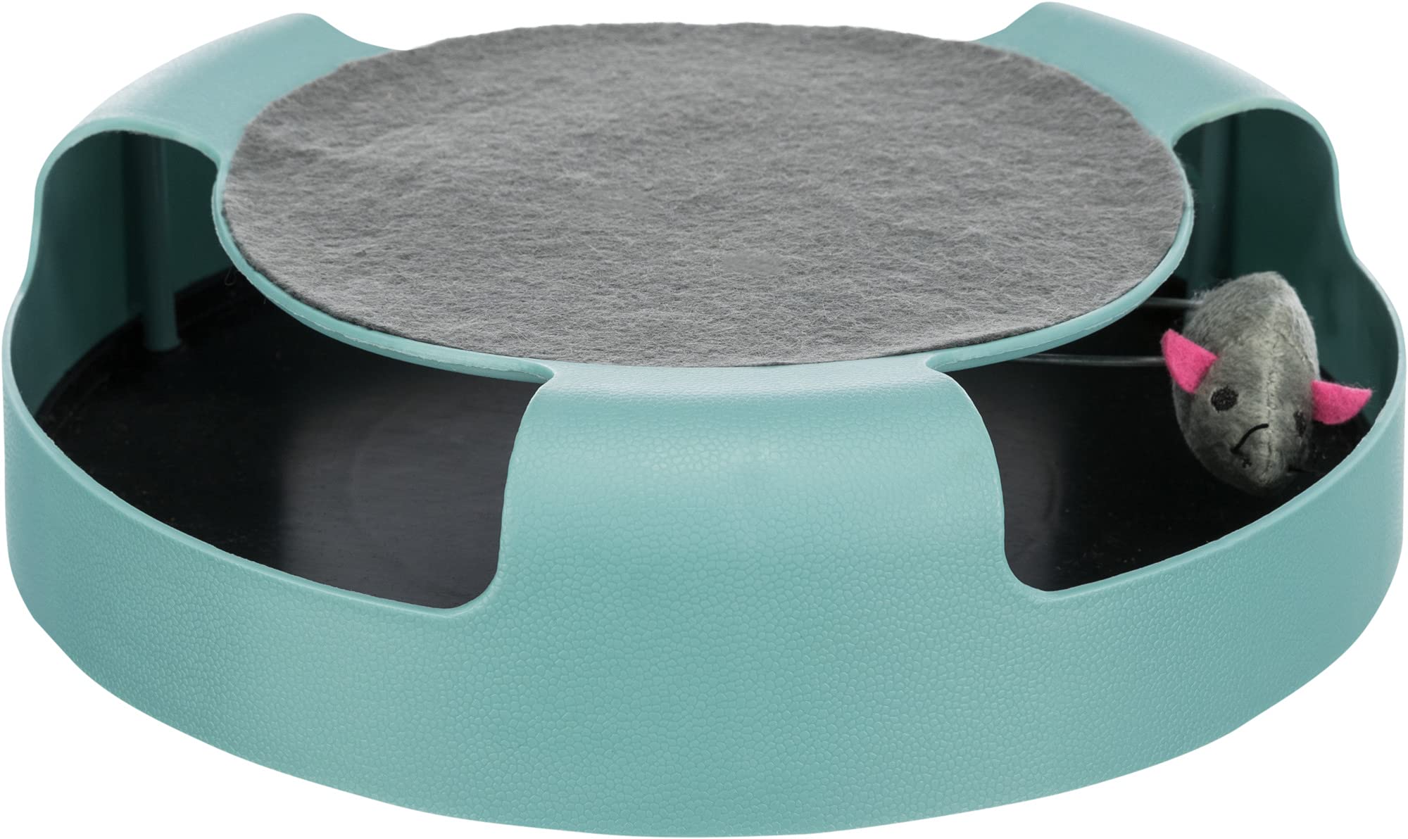 TRIXIE cat toy ‘’Catch the Mouse‘’ - mouse hidden inside and rotatable - scratching surface on top - red or green - random selection - plastic/plush - ø 25 x 6 cm - 41411