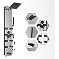 BWE Stainless Steel Shower Panel Tower System,Multi-Function Tempered Glass Shower Panel,Rainfall Shower Head 8-Massage Jets with Tub Spout Hand Shower for Home Hotel Resort Split Type Black