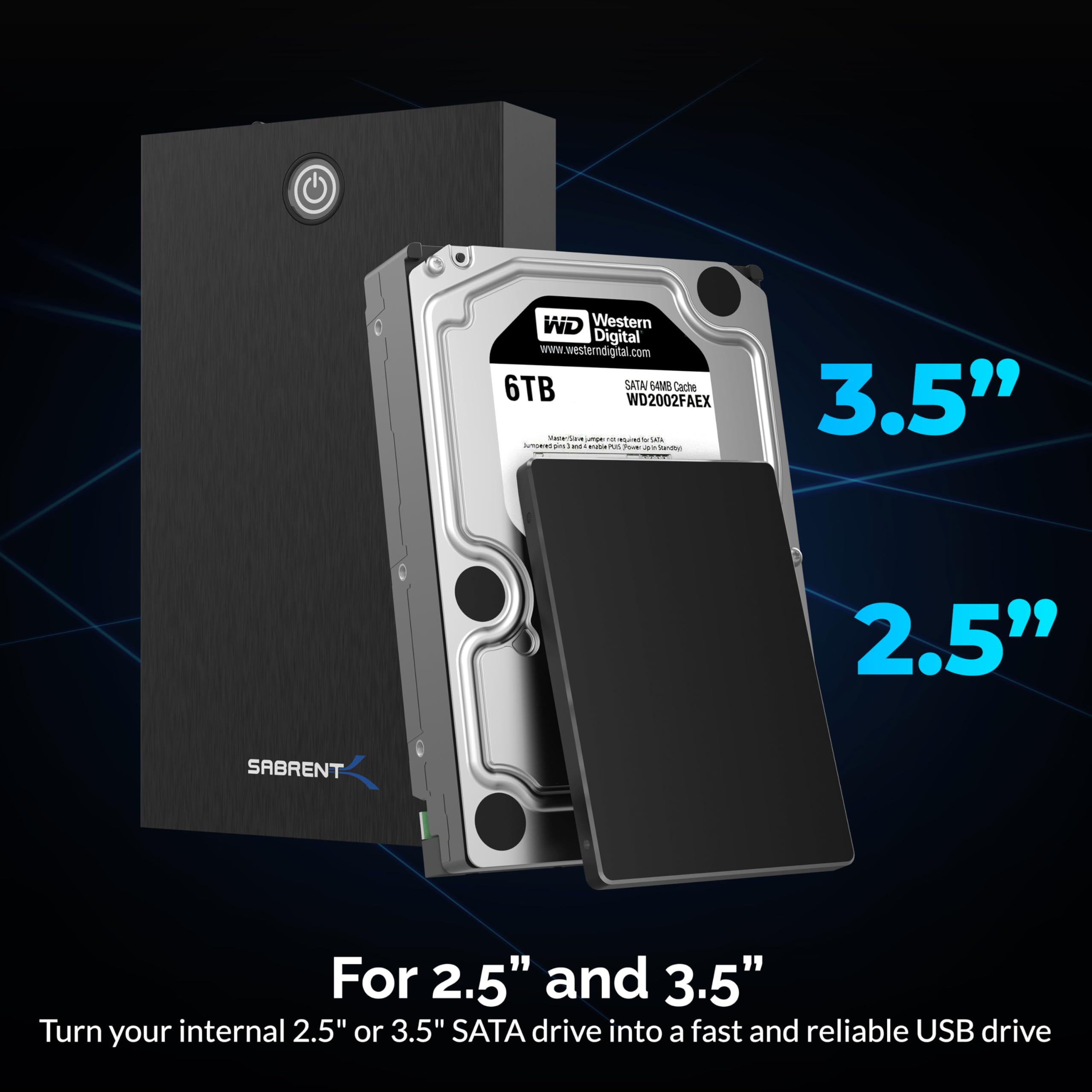 Sabrent Hard Drive Enclosure Uk Showing Dual-Size Compatibility With Both 2.5 And 3.5 Inch Drives