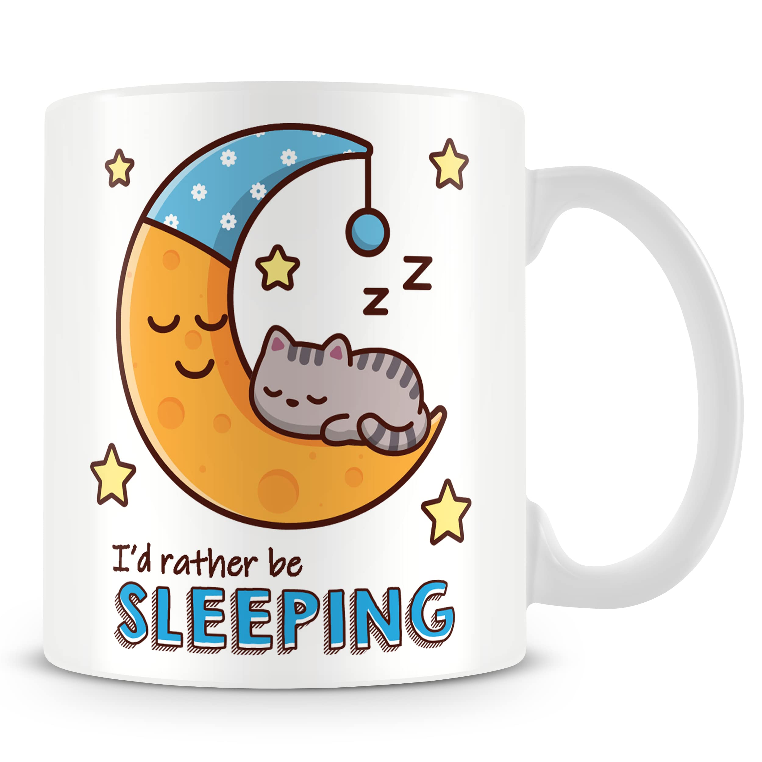 MUGGZ ‘I’d Rather Be Sleeping’ Cat Mug (11oz) – Funny Gift for Cat Lovers – Cute Moon Coffee Cup for Pet Owners
