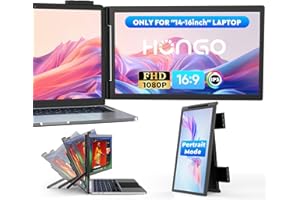 HONGO Laptop Screen Extender,14" FHD 1080P IPS Dual Screen,Attachment Screen Extended Extra Screen, Portable Monitor for Laptops 14-16" with USB-C/HDMI Port, Plug n Play for Windows/Mac/Android/Switch/PS5