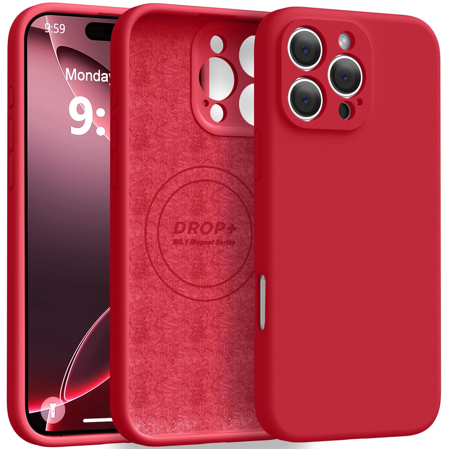 Photo 1 of Ktele Magnetic for iPhone 16 Pro Max Case [Compatible with Magsafe] [Premium Silicone Satin-Smooth Touch] Slim Shockproof Anti-Scratch Microfiber Lining Case, 6.9 inch, Red