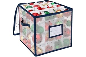 BINSUNS Christmas Ornament Storage Box, Christmas Storage Containers Organizer Bag with Dividers - Fits up to 64 Holiday Xmas Ornaments Decorations 3" Seasons Balls(Blue)