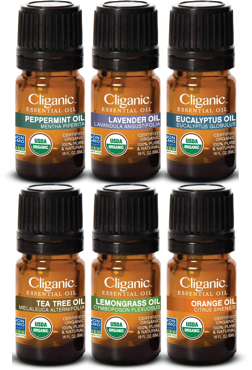 Cliganic USDA Organic Aromatherapy Essential Oils Set (Top 6), 100% Pure Natural - Peppermint, Lavender, Eucalyptus, Tea Tree, Lemongrass & Orange | Cliganic 90 Days Warranty: Beauty