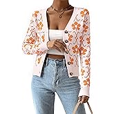 Allegra K Floral Cardigan Sweaters for Women Open Front V Neck Button Down Long Sleeve Knit Sweater Outerwear