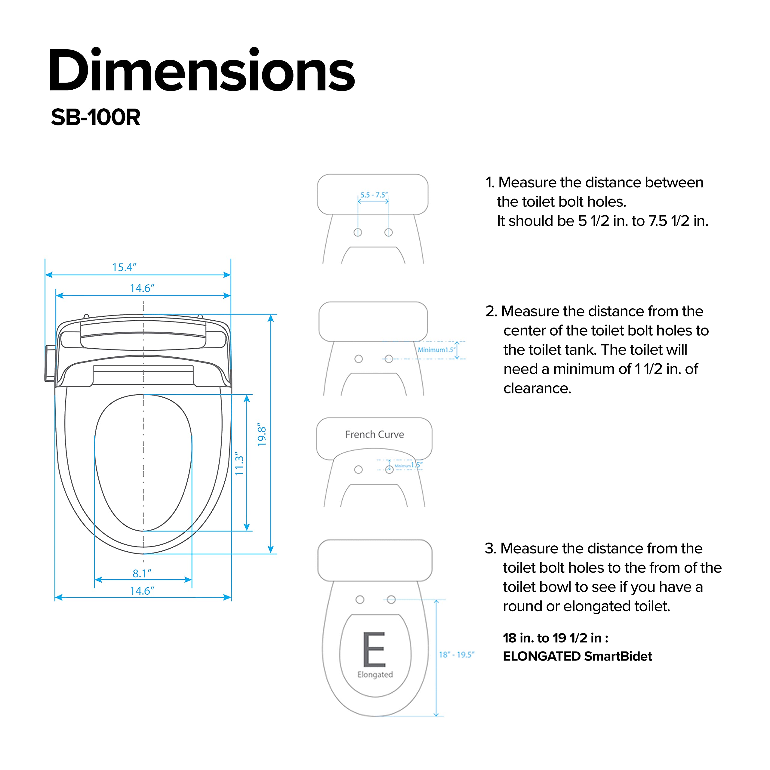 SmartBidet® SB-100R Electric Smart Bidet™ Seat for Elongated Toilets with Remote Control, Stainless Steel Nozzle with Removable Nozzle Cap, Slim and Strong Design