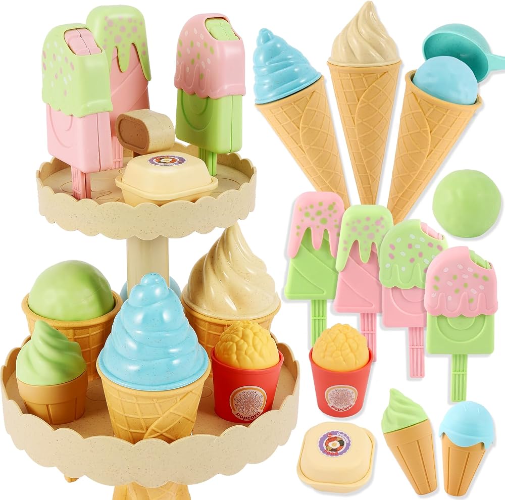 AOLEVA Ice Cream Toys Set for Kids 3 4 5+ Pretend Play Kitchen Accessories