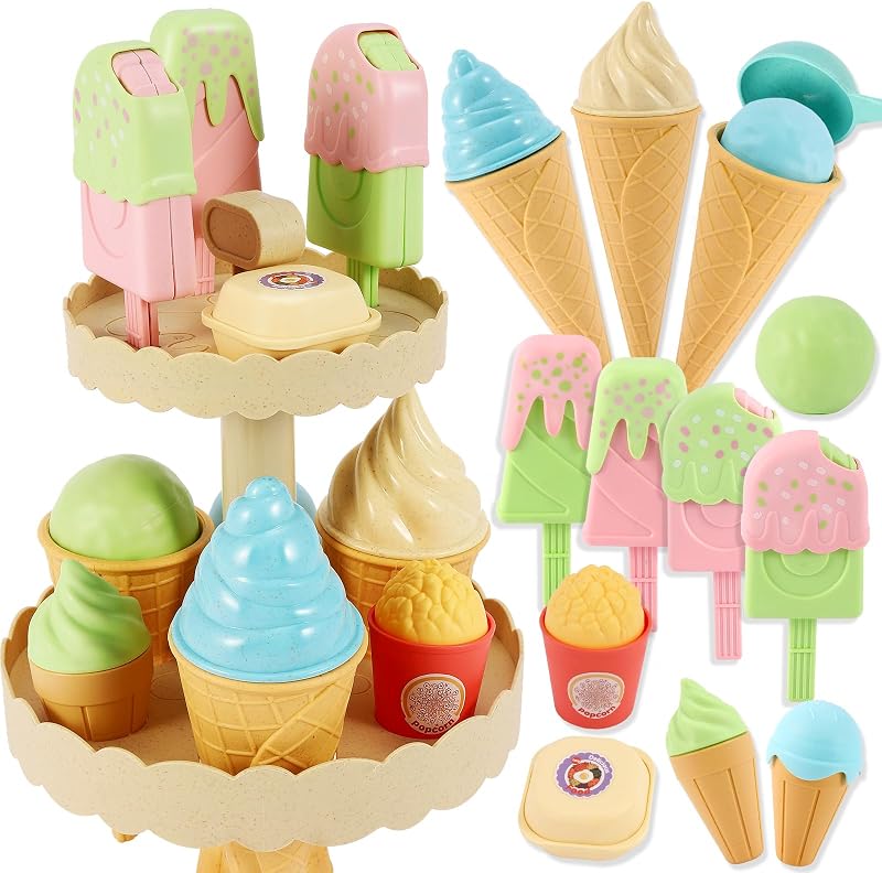AOLEVA Ice Cream Toys Set for Kids 3 4 5+ Pretend Play Kitchen Accessories