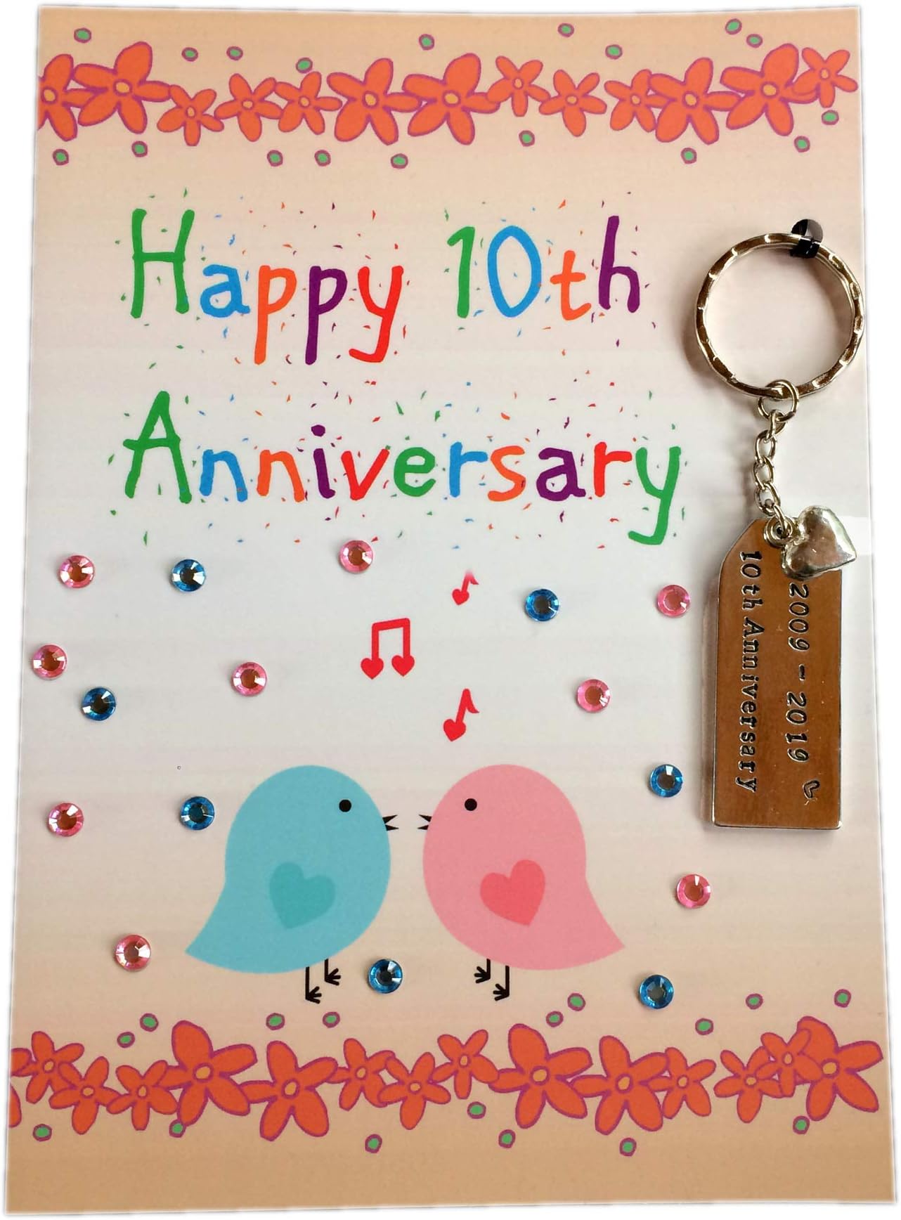 10th Anniversary Card with 2 x Tin Heart Charms. Tin Anniversary