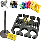 Multi Microphone Holder Cable Hanger &amp; Organizer with Desktop Mic Stand - Square Tray Attachment holds up to 6 mics On Stage Organizer and Display - 6 Anti-roll Rings Included