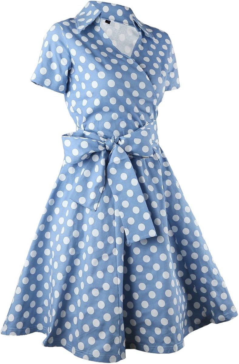 Samtree Womens Polka Dot Dresses,50s Style Short Sleeves Rockabilly Vintage Dress: Clothing