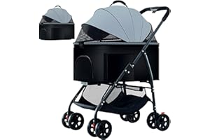 Tokenkuko Pet Stroller,3-in-1 Multifunction Dog Cat Jogger Stroller,4 Wheels Folding Pet Stroller,Lightweight Breathable Travel Stroller,with Detachable Carrier⋓ Holder for Medium Small Dogs Cats