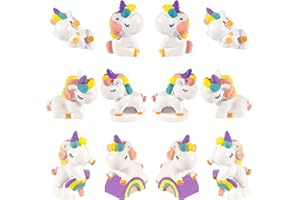 Exasinine 12 PCS Unicorn Cake Topper Mini Unicorn Miniature Figurines Mini Resin Rainbow Unicorn Fairy Garden Miniature Moss Landscape DIY Crafts for Home Birthday Party Decoration