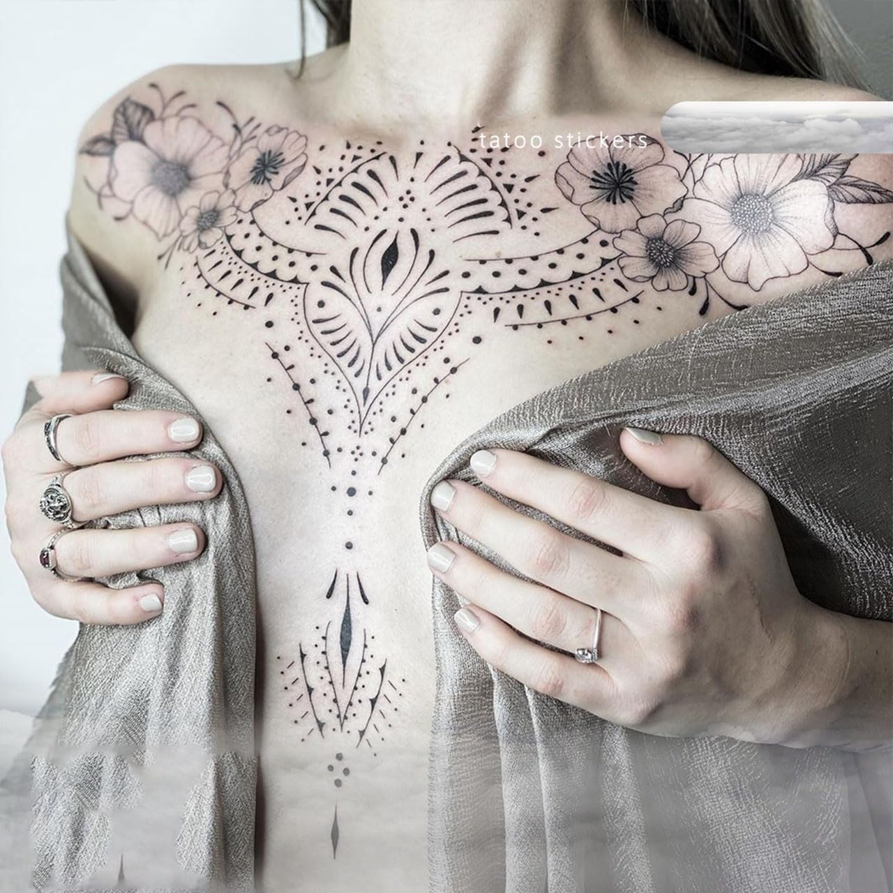 Temporary Floral Tattoos Adults for Women Temporary Neck Long Lasting Temp Realistic Fake Unique Tattoo Mandala Body flowers Sticker Women Real Looking Fake Tatoos (Temporary Tattoos Sticker 28)
