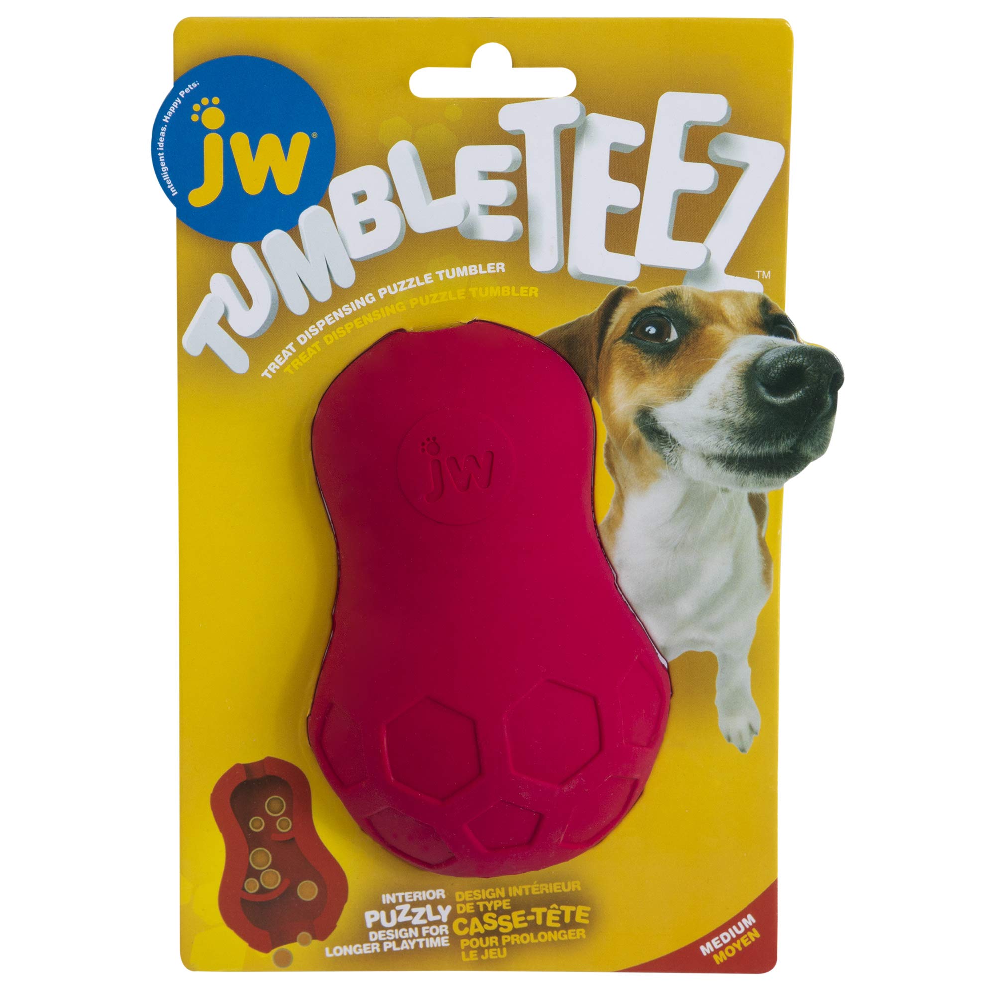 JW Tumble Teez Dog Toy Treat Dispenser Interactive Toy for Dogs Slow Release Treat - Medium - Red