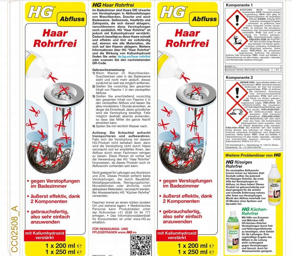 hg haar rohrfrei 450ml schnell den bad und duschabfluss reinigen
