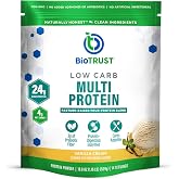 BioTrust Low Carb Protein Powder, Grass Fed Whey &amp; Casein Blend, Vanilla | 24g protein with digestive enzymes from grass-fed, pasture-raised whey &amp; casein for low-carb nutrition
