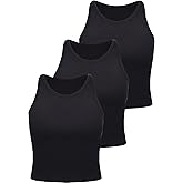 3 Pieces Women Basic Crop Tank Tops Racerback Crop Tank for Women Sleeveless Sports Workout Tops Cotton Sports Lady Girls