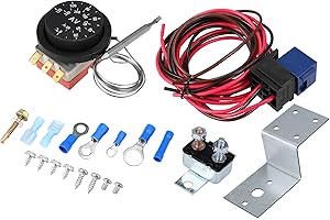X AUTOHAUX 12V Electric Radiator Fan Thermostat Controller Kit Cooling Fan Wiring Relay Wire Kit for Car