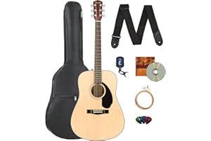 Fender CD-60S Solid Top Dreadnought Acoustic Guitar - Natural Bundle with Gig Bag, Tuner, Strap, Strings, Picks, and Austin Bazaar Instructional DVD