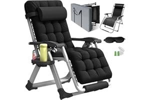 YOMIFUN Oversized Zero Gravity Chair, XL lounge Chair 29” Width, Padded Reclining Camping Chair W/Removable Cushion & Adj Headrest, Storage Bag, Footrest Cushion, Cup Holder, For Indoor Outdoor, Black